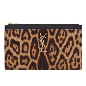 SAINT LAURENT Monogram YSL Leopard Canvas Zip Pouch NWT